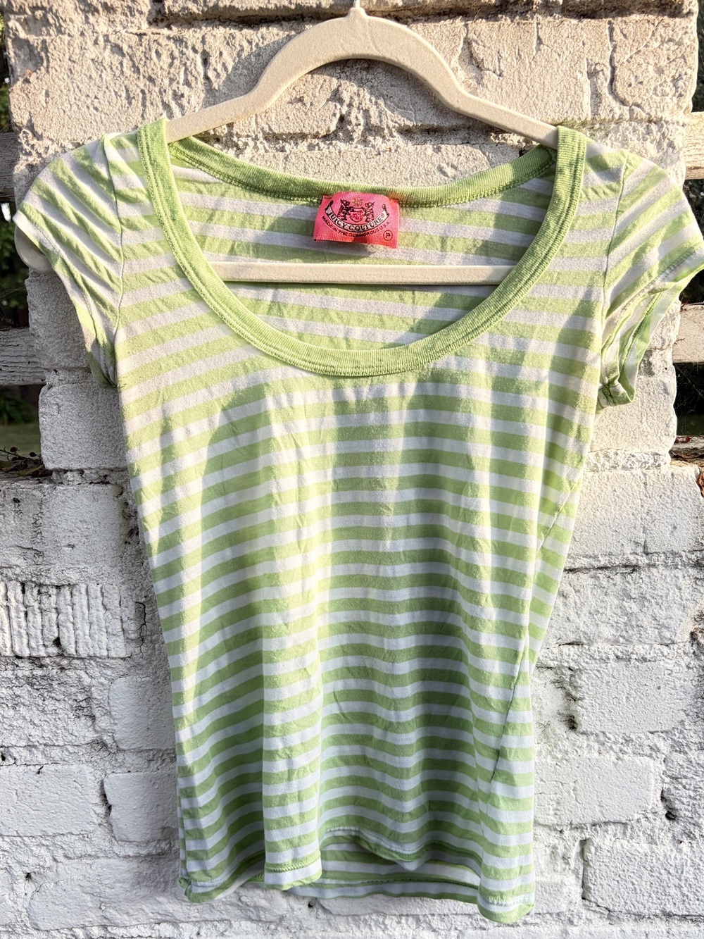 Vintage Juicy Couture Green and White Striped Tee